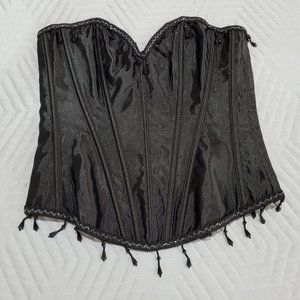 Sexy Black Dangle Beads Bustier Corset Lace Up S